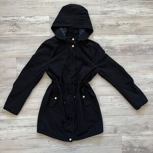 Ambiance Outerwear Black Hooded Utility Coat Women's S 100% Cotton Minimalist